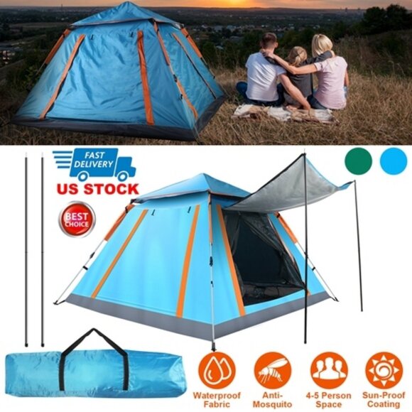 4-5 Person Camping Tent Outdoor Foldable Waterproof Tent with 2 Mosquito Net - Picture 4 of 8
